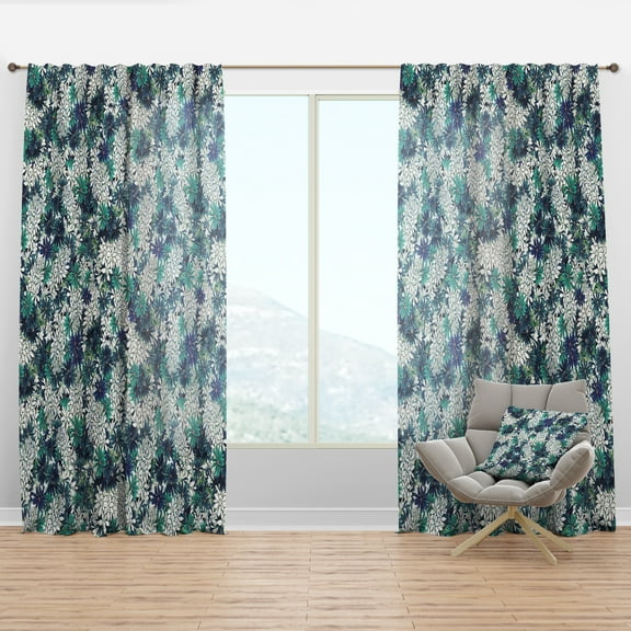 Designart 'Turquoise Of Flowers Pattern' Floral Curtain Panel