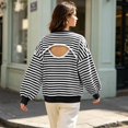 thumbnail image 4 of Sweaters Women Stripe Open Back Contrast Color Loose Long Sleeve Tops Fall Winter Knit Blouse Daily Wear, 4 of 6
