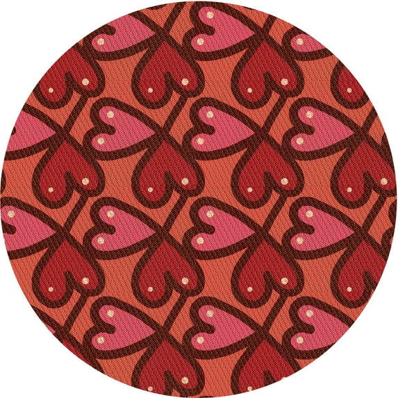 Ahgly Company Indoor Round Patterned Lava Red Area Rugs, 4' Round