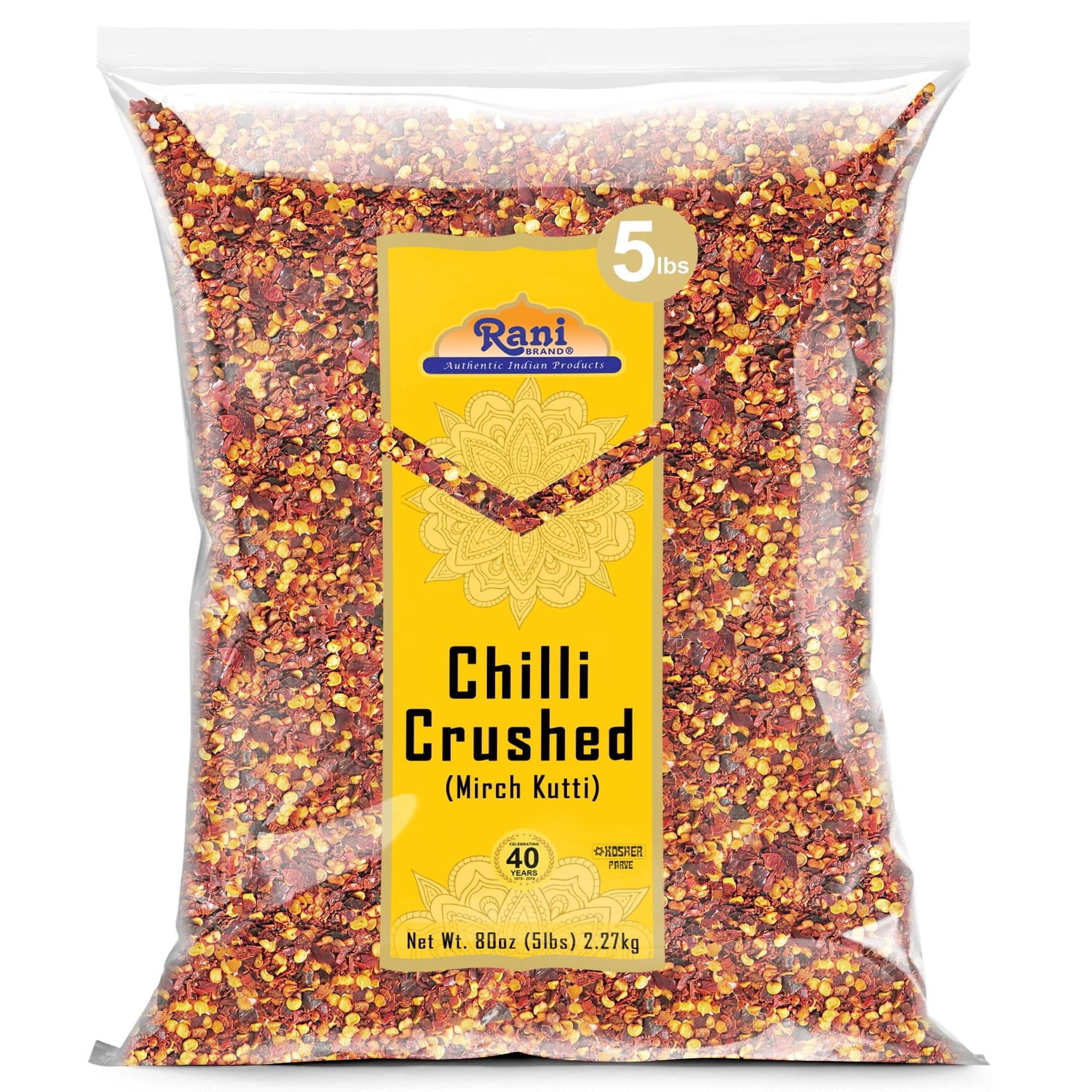 Rani Crushed Red Pepper Flakes Chilli (Pizza Type Cut) 80oz (5lbs) 2.27kg Bulk ~ All Natural, No Color added, Gluten Friendly | Vegan | NON-GMO | Kosher | No Salt or fillers