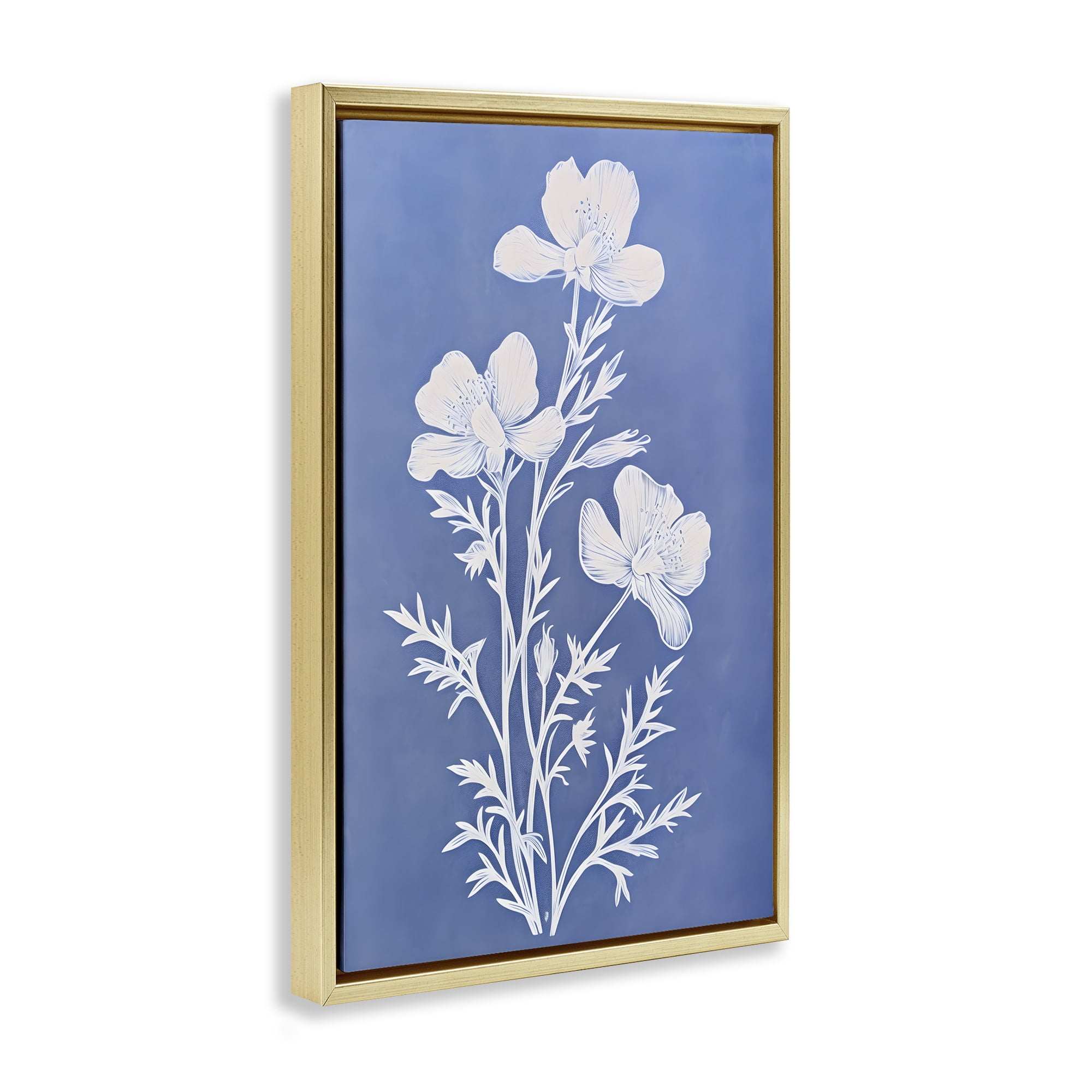 Stupell Industries Cerulean Blue Blooms Botanical & Floral Painting Gold Floater Framed Art Print Wall Art, 17 x 25