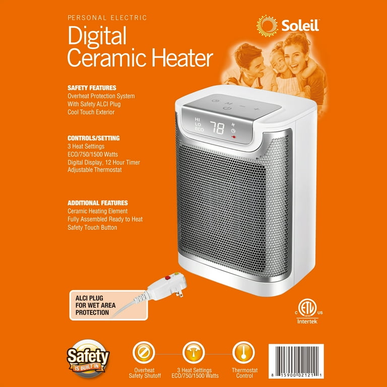 Soleil 1500W Ceramic Fan-Force Electric Space Heater With ALCI