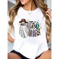 thumbnail image 1 of Halloween T-Shirt 100% Cotton Boo Haw Ghost Western Cowboy Cowgirl Funny Summer Dresses For Women Graphic Tee Fashion Vacation Tops, 1 of 6