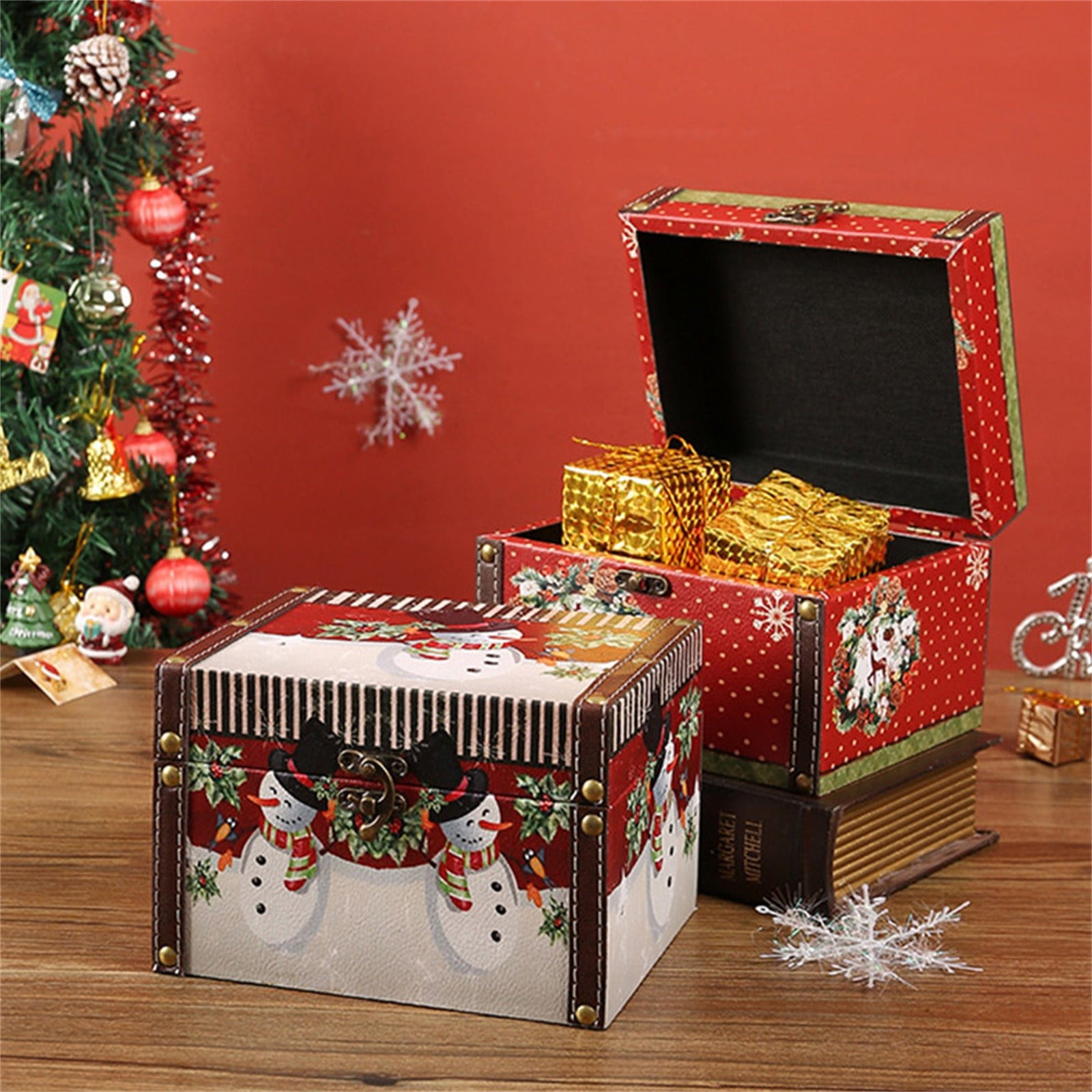 XKHHLH PU Leather Wooden Storage Box with Lid Small Antique Jewelry Treasure Box, Vintage Treasure Chest Box with Handle for Cards,Photo,Keepsakes Gift for Christmas Birthday