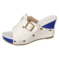 thumbnail image 5 of Rokment Women's Studded Buckles Platform Wedge Mules Slip on Sandals Fashion Casual Suede Peep Toe Color Block Chunky High Heels Summer Dressy Slides Blue Size 6.5, 5 of 6