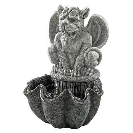 Design Toscano Cedric  the Squirt Gothic Gargoyle Fountain He may be small  but our Cedric the Gargoyle fountain sure packs a powerful Medieval punch! Serenade your guests with Gothic water music in this versatile tabletop fountain with integrated  UL-listed  indoor/outdoor pump. Cast in quality designer resin to capture details from fierce fangs to muscular haunches  this Design Toscano exclusive statue boasts a gray stone finish that s at home indoors or on deck or patio. Hint: Add dry ice for mystical ambiance in any season! Simple assembly required. Bring inside during freezing temperatures. 8 Wx7.5 Dx11 H. 3 lbs.