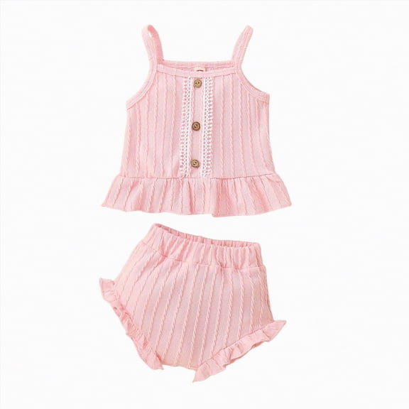 Xyant Summer Toddler Girl Clothes Baby Girl Sleeveless Tank Top Shirt with Buttons Bloomers Shorts Set Cute Infant Outfits (Pink,12-18 Months)