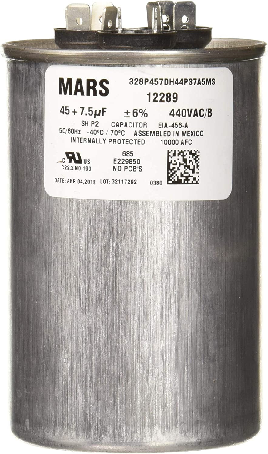 MARS 12289 Electric Motor Round Run Capacitor (45/7.5 MFD 440 V