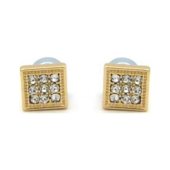iJewelry2 Clear Square Pave CZ Gold Tone Stainless Steel Magnetic Stud Earrings 7mm