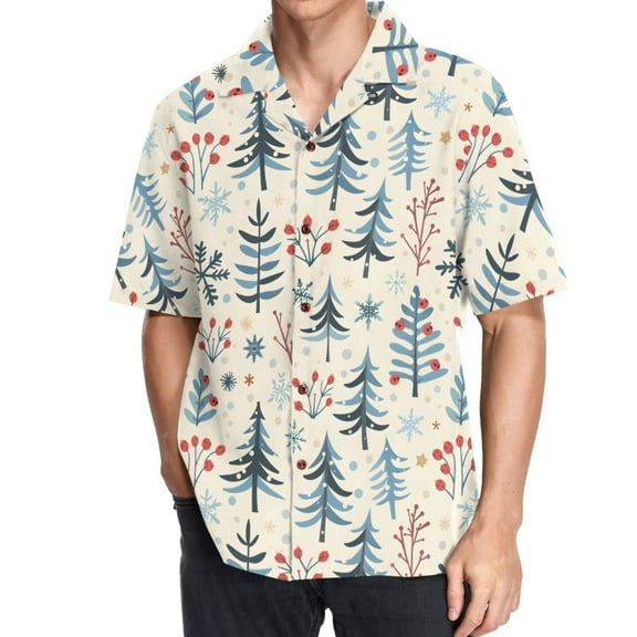 joogoo Men's Hawaiian Shirt Christmas Trees Short Sleeve Casual Button Down Shirts M