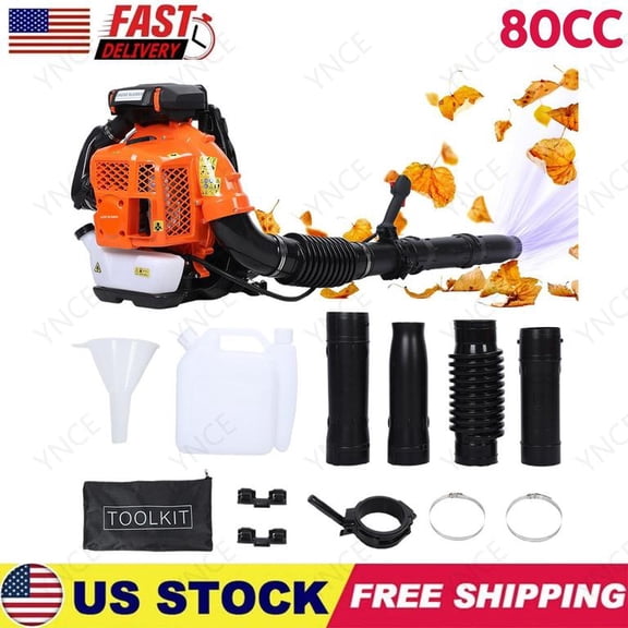 YNCE 80CC Gas Leaf Blower, 4.8HP Backpack Blower with 900CFM Air Volume and 206MPH Wind Speed, Powerful 2 Stroke Engine for Heavy-Duty Lawn, Yard, and Parking Lot Cleanup (Orange)
