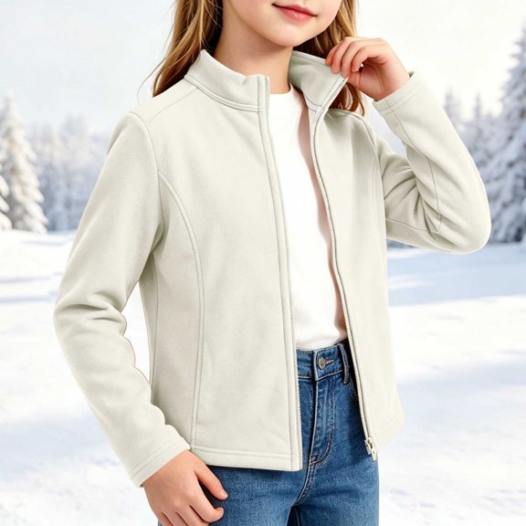 Samdudou Girls Fleece Jackets Stand Up Collar Zip Tops Fall Winter Warm Outerwear Cozy Plush Coat Long Sleeve Casual Layering Play School Holiday Clothing Size 8-15 Years