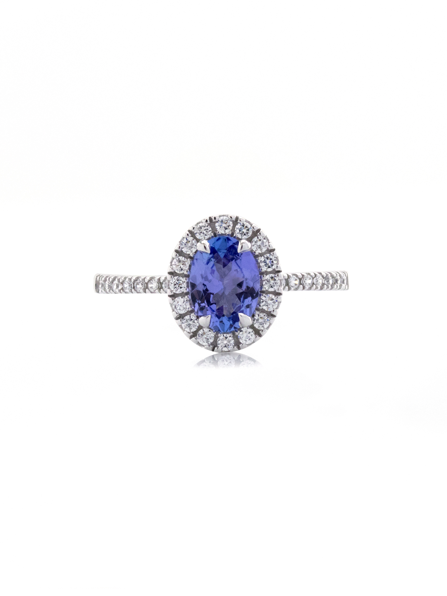 Brilliance Fine Jewelry 10K White Gold Oval Treated Tanzanite & Cubic Zirconia Gemstone Ring