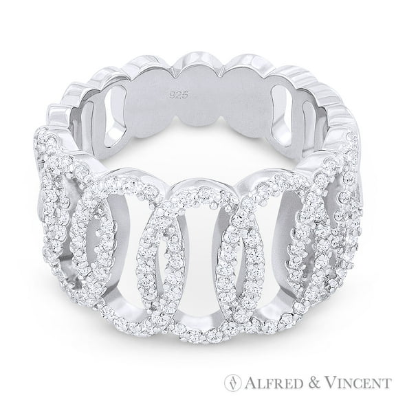 Ladies' Right-Hand CZ Crystal Multi-Oval Loop Wide Ring in .925 Sterling Silver w/ Rhodium