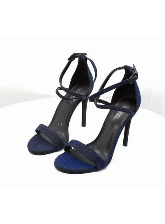 MICHAEL MICHAEL KORS Womens Navy Adjustable Glitter Padded Antonia Round Toe Stiletto Buckle Dress Sandals Shoes 5 M