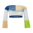 thumbnail image 1 of Women Crochet Knit Crop Tops Long Sleeve Color Block Fit T-Shirts, 1 of 5