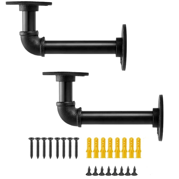 Floating Shelf Brackets, Heavy Duty Industrial Pipe Shelf Bracket for 8 10 12 14 inches Board, Iron L Pipe Shelving Brackets - 2 Pack