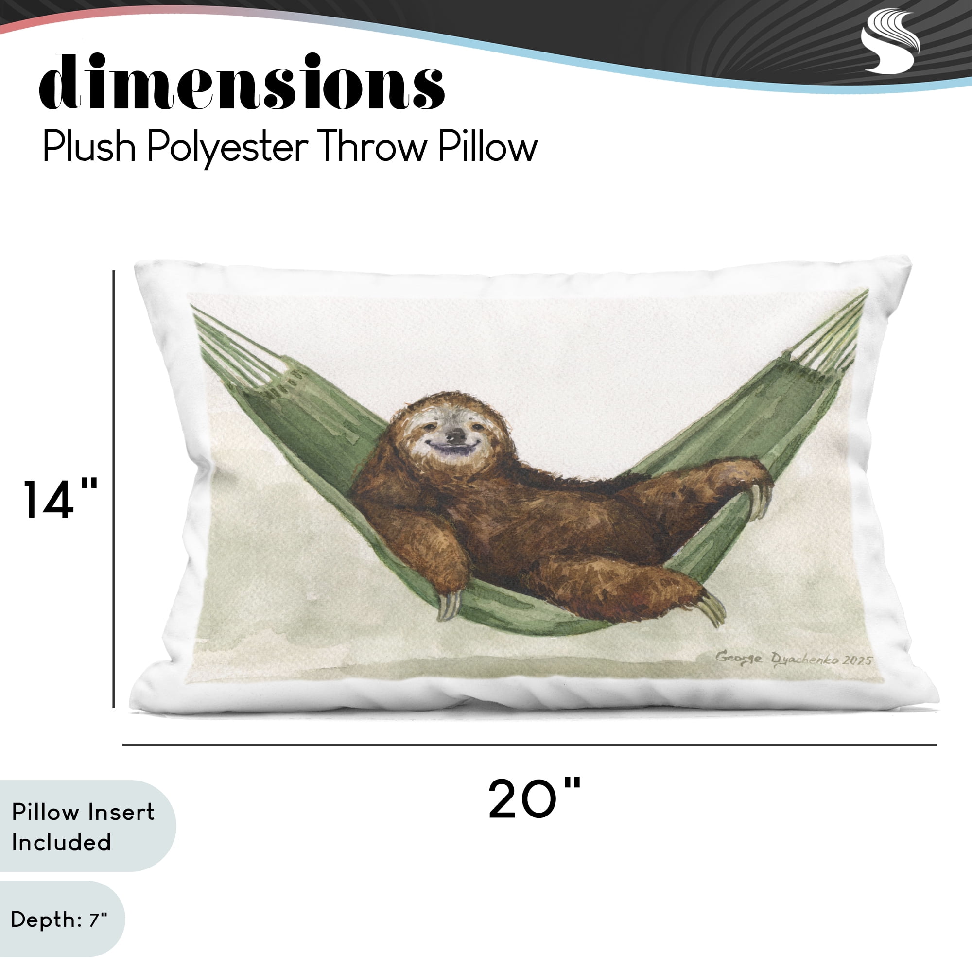Stupell Industries Sloth On The Hammock Decorative Printed Throw Pillow, design by George Dyachenko, 14 x 7 x 20