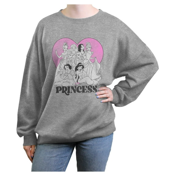 Junior's Disney Princesses Valentine's Day Faded Heart  Sweatshirt