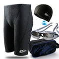 thumbnail image 5 of Bañador de hombre de cinco puntos, de secado rápido, impermeable, bañador de hombre de talla grande de piel de tiburón, gorro de baño para hombre, gafas de natación, conjunto de equipo, 5 of 5