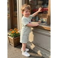 thumbnail image 5 of BemeyourBBs Toddler Baby Boys Summer Clothes Mothers Day Outfit I love Mom Letters Embroidery Short Sleeve Waffle Striped T Shirts with Pockets Shorts 2Pcs Set, 5 of 9