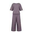 thumbnail image 4 of ibuvkizy Two Piece Sets for Women Summer Casual Outfit Sets,Women Jogger Outfit Plus Size,Fashion Women Summer Solid Round-Neck Casual Short SLeeve Top+ Pant Set, 4 of 5