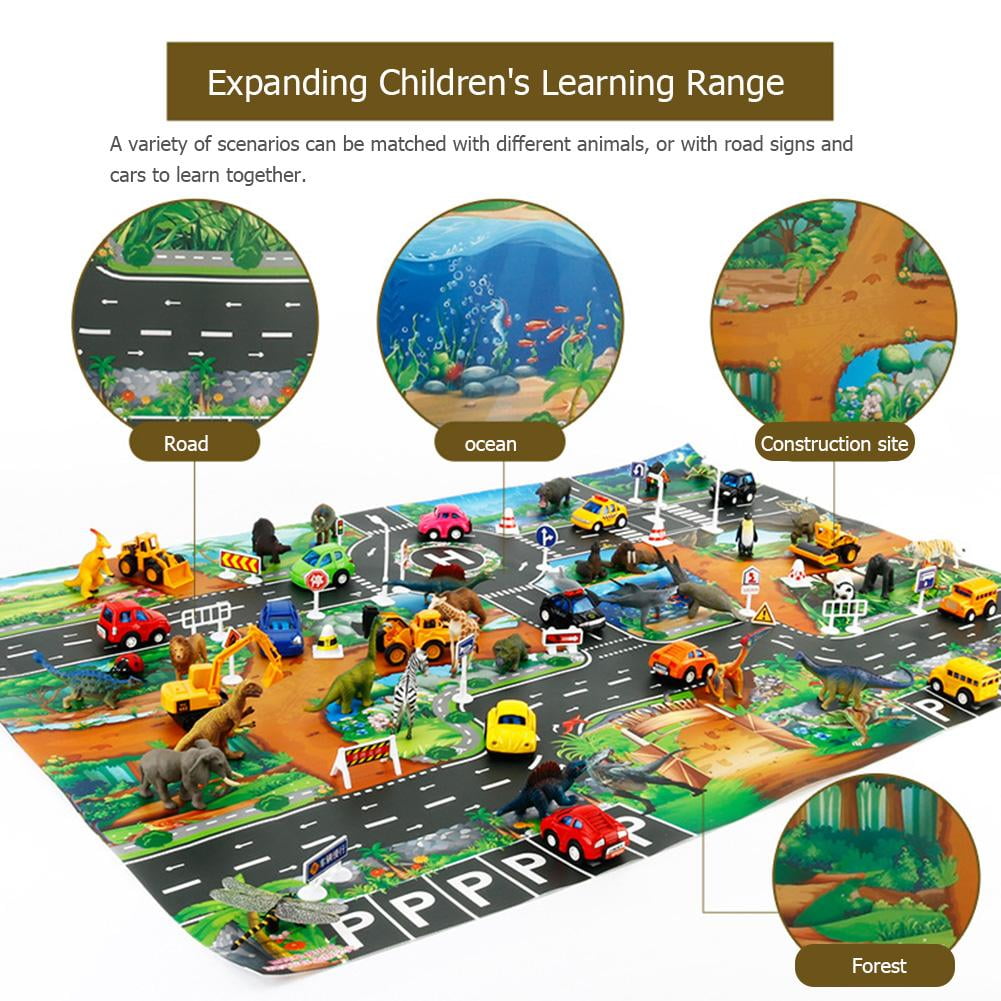 Dinosaur Traffic Road Baby Play Mat Kids Climb Floor Game Pad (83 X 57cm)