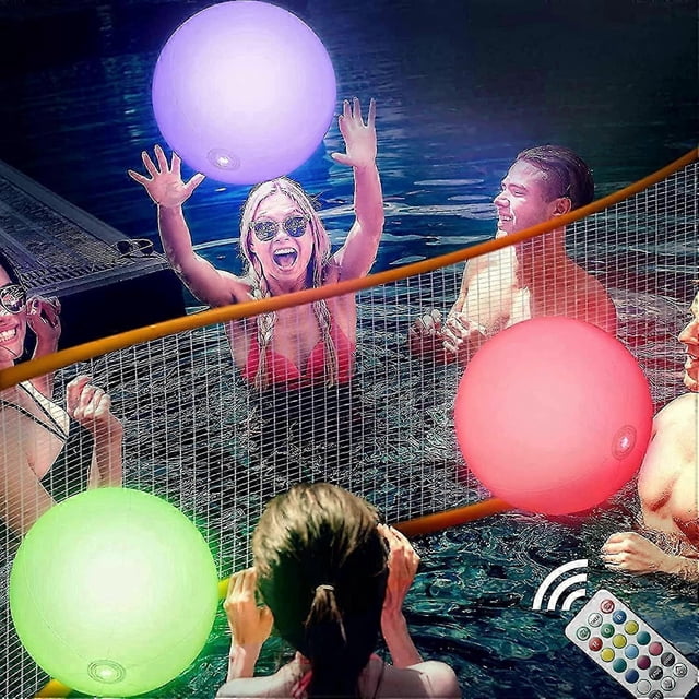 1pcs 13 Colors LED Beach Ball, LED Lighted Giant Inflatable Float and Ball with Remote Control for Swimming Pool Toys, Glow in the Dark Light Up Ballo