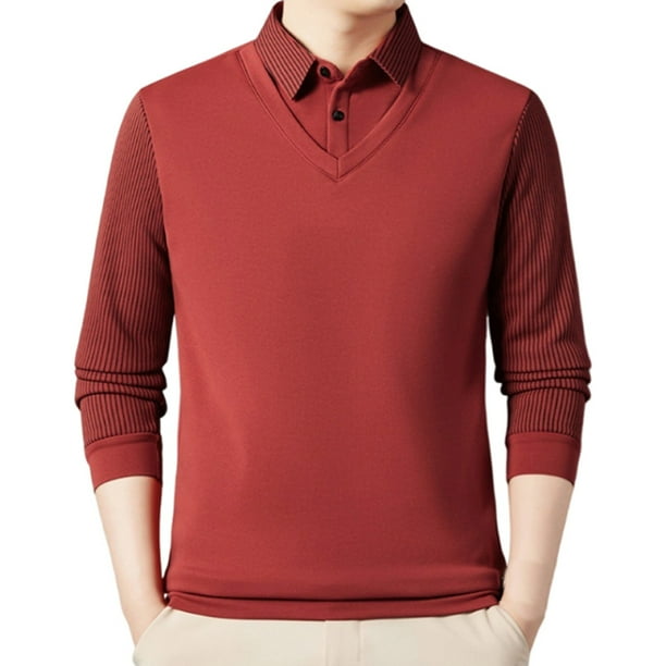 Blusa y camisa de manga larga con cuello vuelto para hombre, color liso, intensificación de patrón, cálida, con cuello vuelto, blusa de poliéster para hombre.