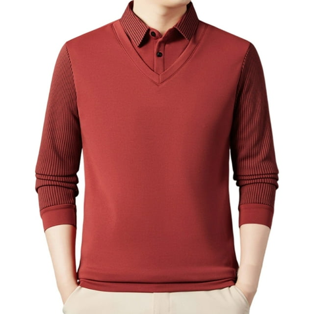 Blusa y camisa de manga larga con cuello vuelto para hombre, color liso, intensificación de patrón, cálida, con cuello vuelto, blusa de poliéster para hombre.