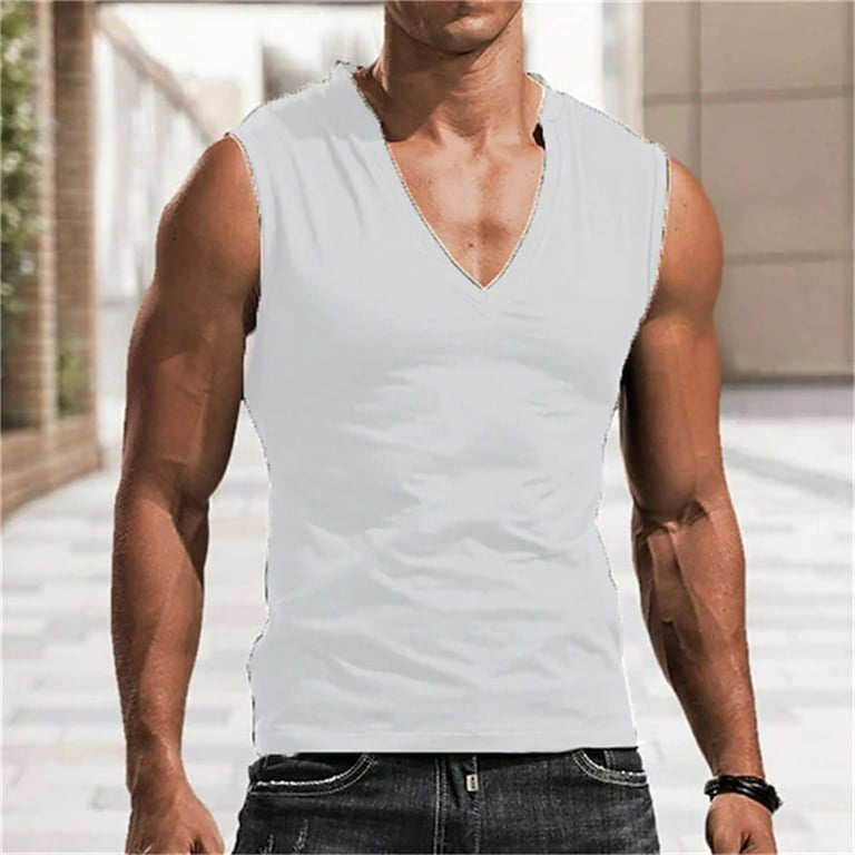 Mens sleeveless v top neck t shirts