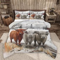 Homewish Highland Cattle 3 Pieces Queen Comforter Set for Teenagers,Farmhouse Animal Ultra Soft Bedding Sets,Western Cabin Bedding Comforter Set Breathable,Lightweight Room Decor,Reversible