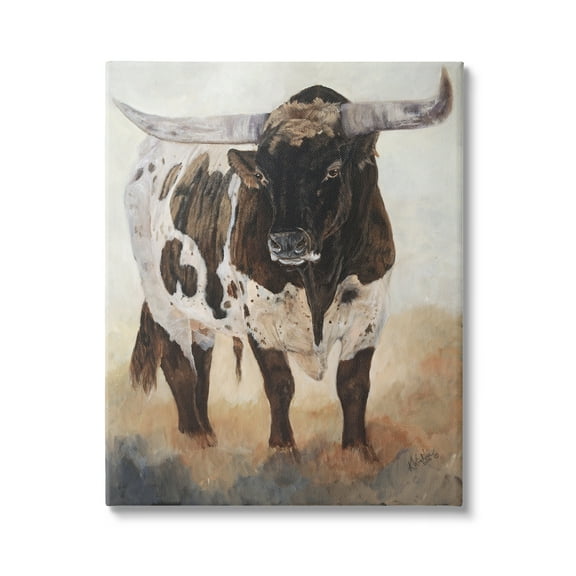 Stupell Industries Longhorn Cattle Painting Animals & Insects Painting Gallery Wrapped Canvas Print Wall Art, 16 x 20