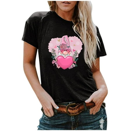 

Blouses for Women Women s Lady Print Short Sleeve T-shirt Blouse Tunics Tee Tops Round-Neck Maternity Shirts Black XXL