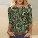 thumbnail image 2 of Tops de Manga Larga de Mujer 3/4 Manga Flores Impresas Cuello Redondo Blusa Casual Estiramiento Suave, 2 of 5