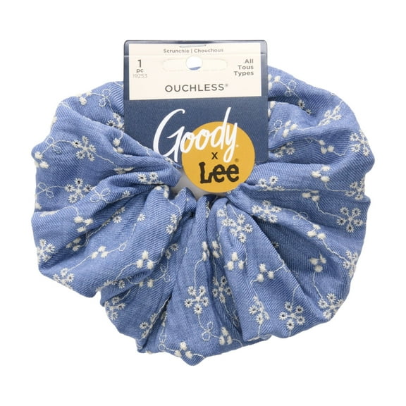Goody x Lee Large Denim Scrunchie, No-Damage Elastic, All Hair Types, 1 Pack