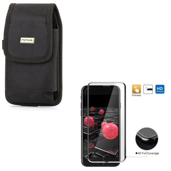 Compatible With iPhone 8 7 6S 6 - Rugged Case w 4D Tempered Glass Screen Protector