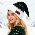 thumbnail image 4 of Dserhfy Sequined Santa Hat Glittery Christmas Hat with Bow Fluffy Pompom Unisex Fuzzy Xmas Hat for Christmas New Year Festive Parties, 4 of 8
