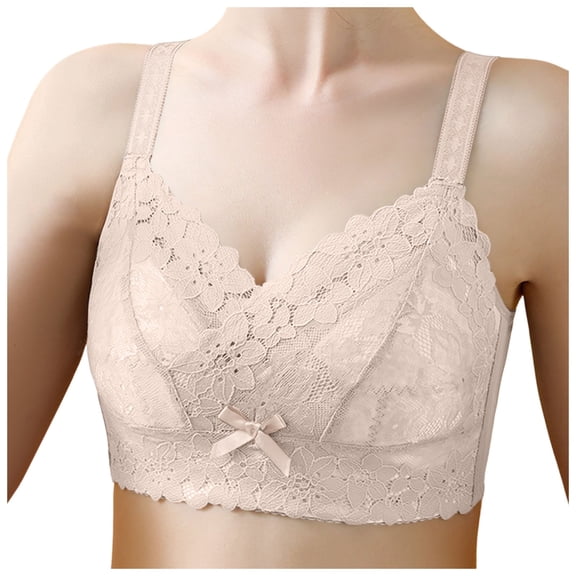 HNMKIU Wireless Bras Solid Color Lace Trim Bralette with Thin Straps Comfortable Design for Everyday Wear and Layering Bras for Women Beige,34