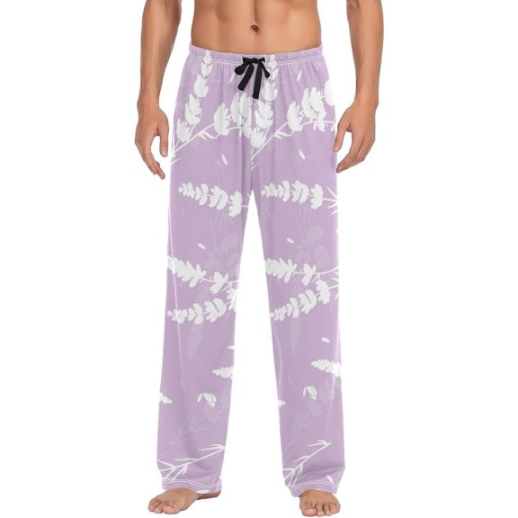 Lavender Flower Purple Ghost Pajama Pants, Men's Lounge Pants Light with Drawstring and Pockets, Christmas New Year Birthday Father's Day Gifts, X-Large