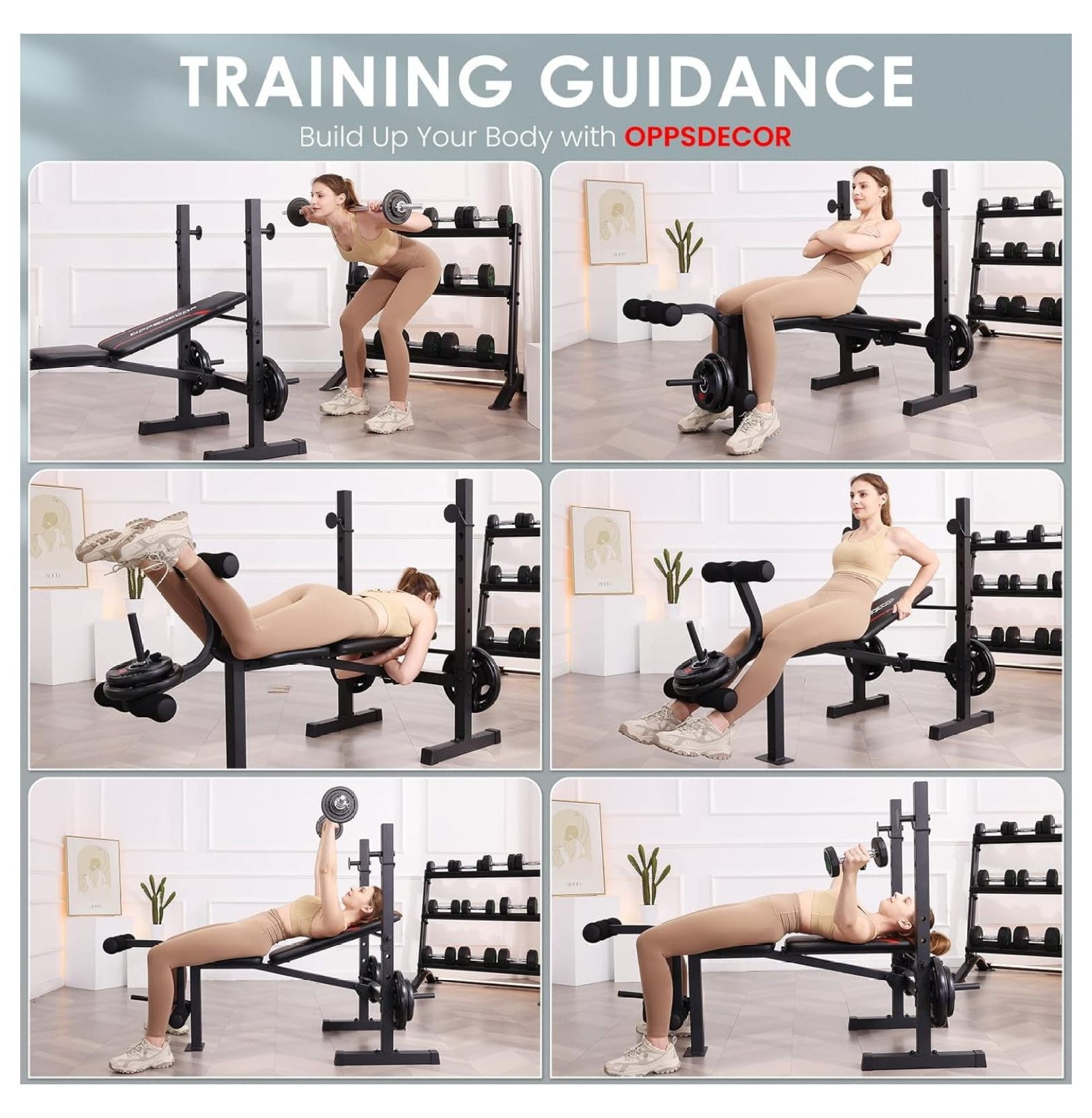 Weight Set, Multi-Function Adjustable Press with Squat Rack Leg Extension & Leg Workout Foldable Workout Flat/Incline/Decline Upgrade Weight Benches for Home Gym