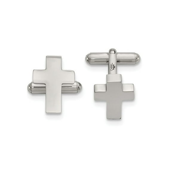 Gem & Harmony Stainless Steel Polished Cross Cuff Links for Men