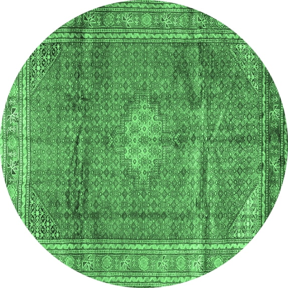 Ahgly Company Indoor Round Persian Emerald Green Traditional Area Rugs, 4' Round