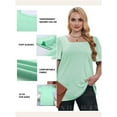 thumbnail image 3 of SHEWIN Womens Plus Size T Shirts 2025 Summer Blouse Tops Square Neck Puff Sleeve Tops Sky Blue 1X, 3 of 9
