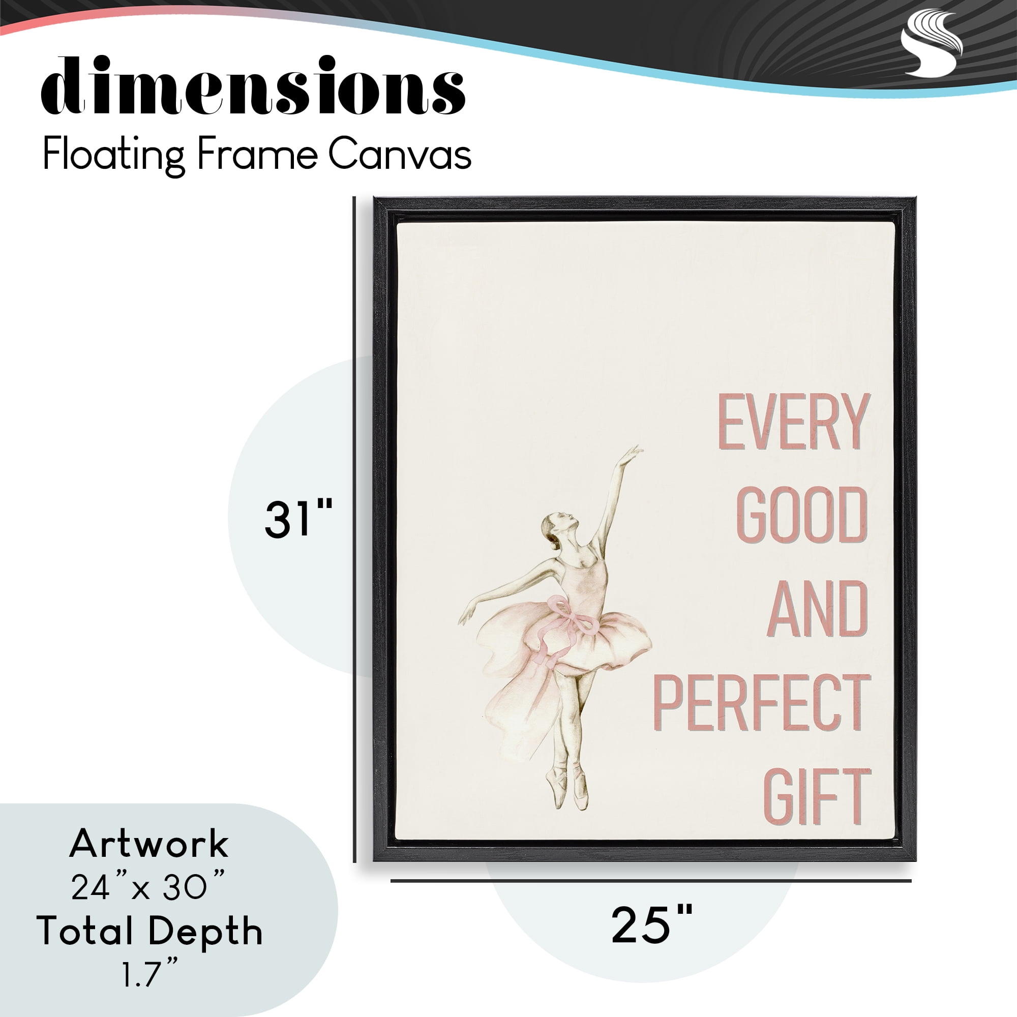 Good & Perfect Gift Ballerina Black Framed Floater Canvas Wall Art, design by Kim Allen