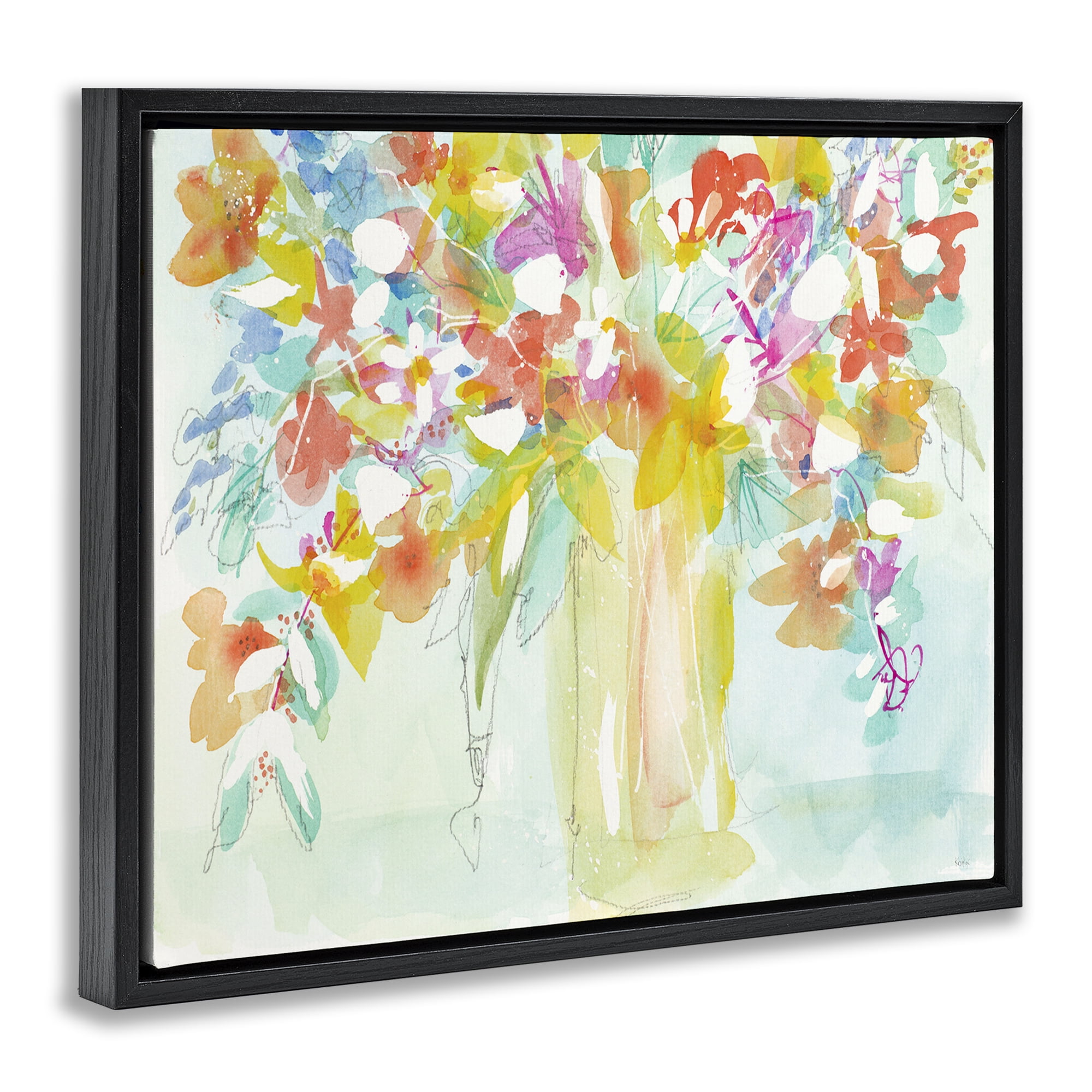 Stupell Industries Bold Eclectic Bouquet Botanical & Floral Painting Black Floater Framed Art Print Wall Art, 21 x 17