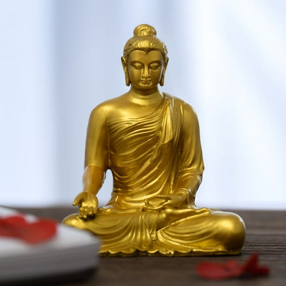 Handcrafted Amitabha Buddha Statue Golden Brass 2.60in Calmness & Support Spiritual Gift for Home Altar