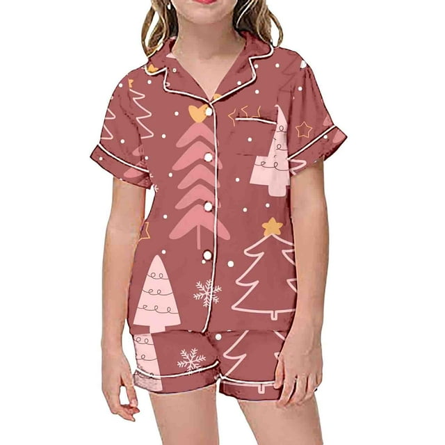 Grandes Filles 2t Robe à Manches Courtes Fille 2 Vie Facile Vêtements Fille 12m Automne Taille 6 Robe Enfants Décontractée Imprimée Boutonnée Col Ensemble Haut Manches Courtes Shorts Rouge 10-11 Ans