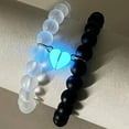 thumbnail image 6 of Tnobhg 2Pcs Handmade Crown Beaded Charms Bracelet Luminous Heart Glow in The Dark Elastic Couple Bracelet Men Women Lover Gift, 6 of 7