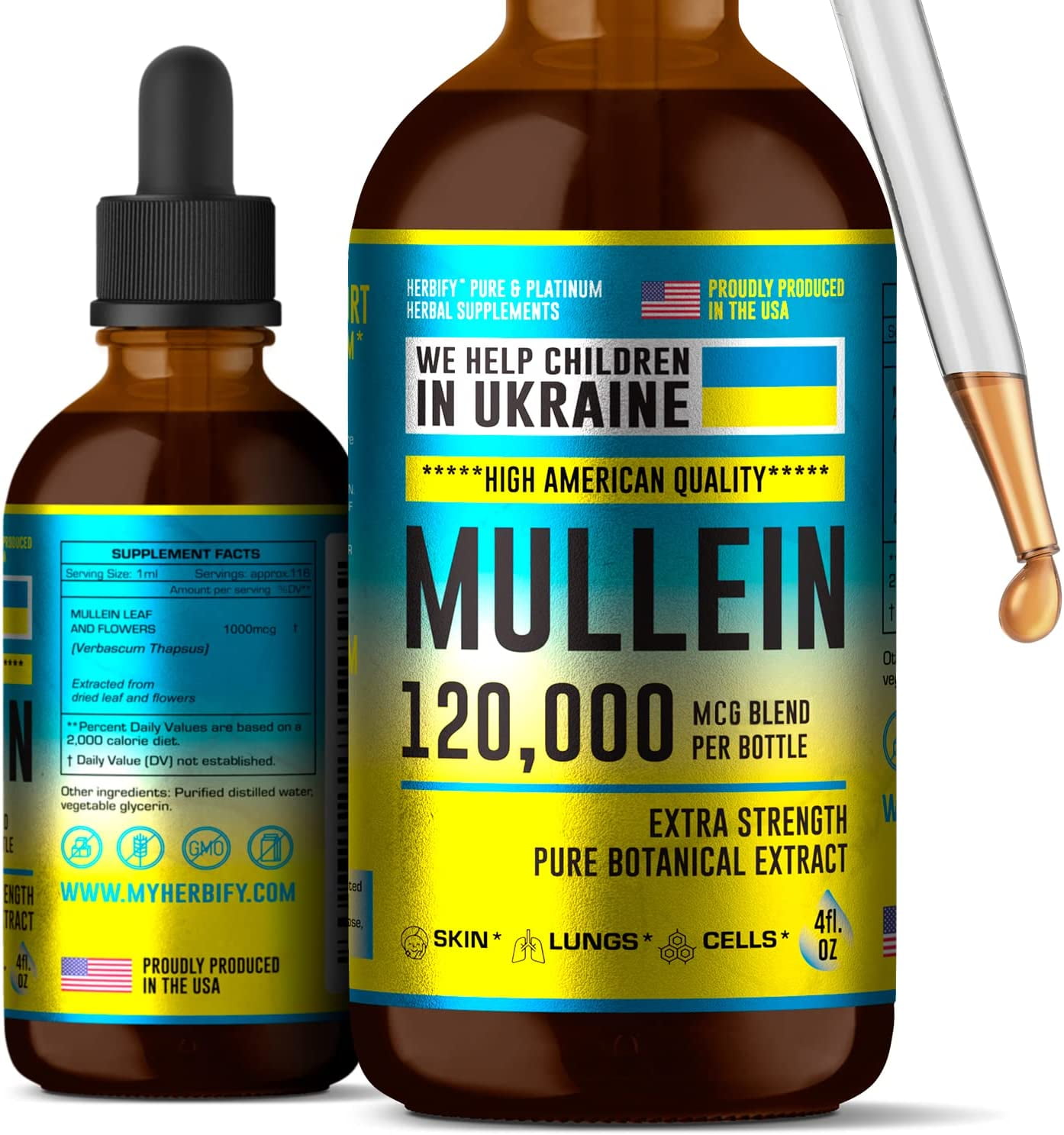 HERBIFY Mullein Drops Lung Cleanse Mullein Leaf Extract Powerful